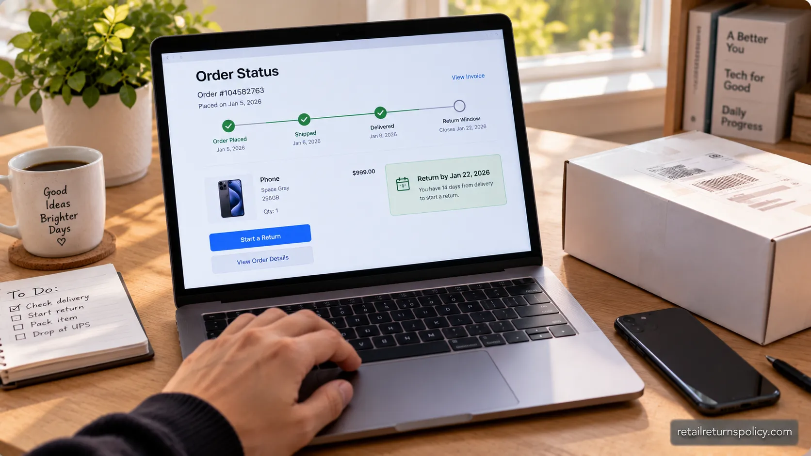 Apple online order status screen showing the 14-day return deadline.