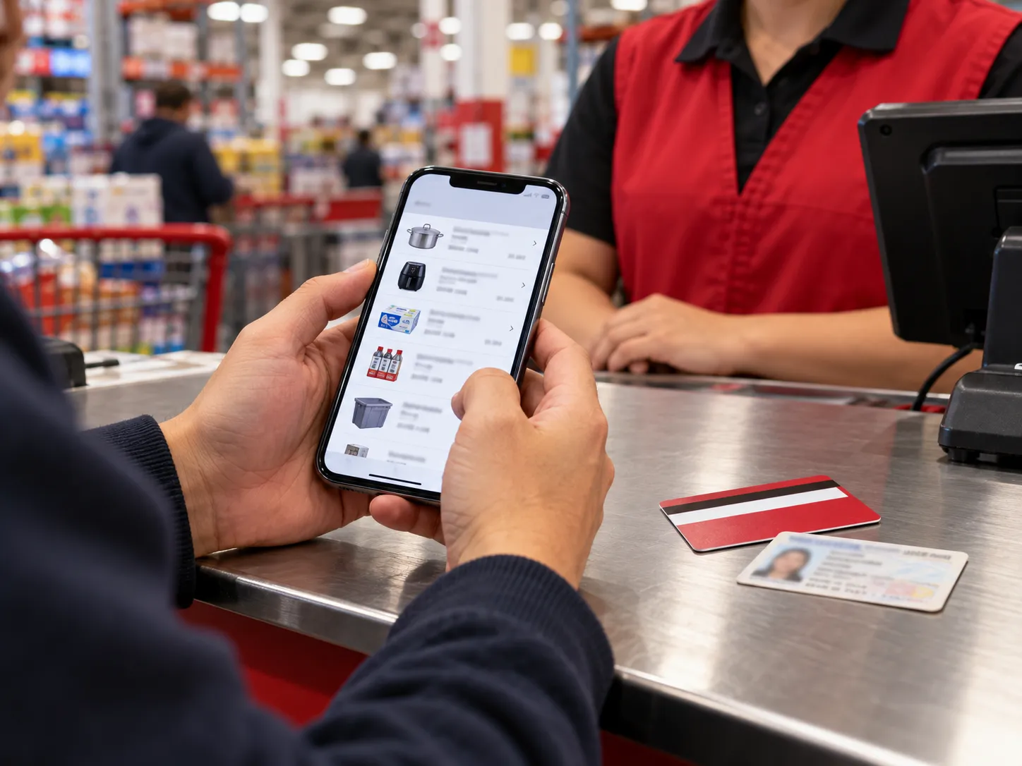 Shopper using a phone and membership card for a no-receipt return at BJ’s