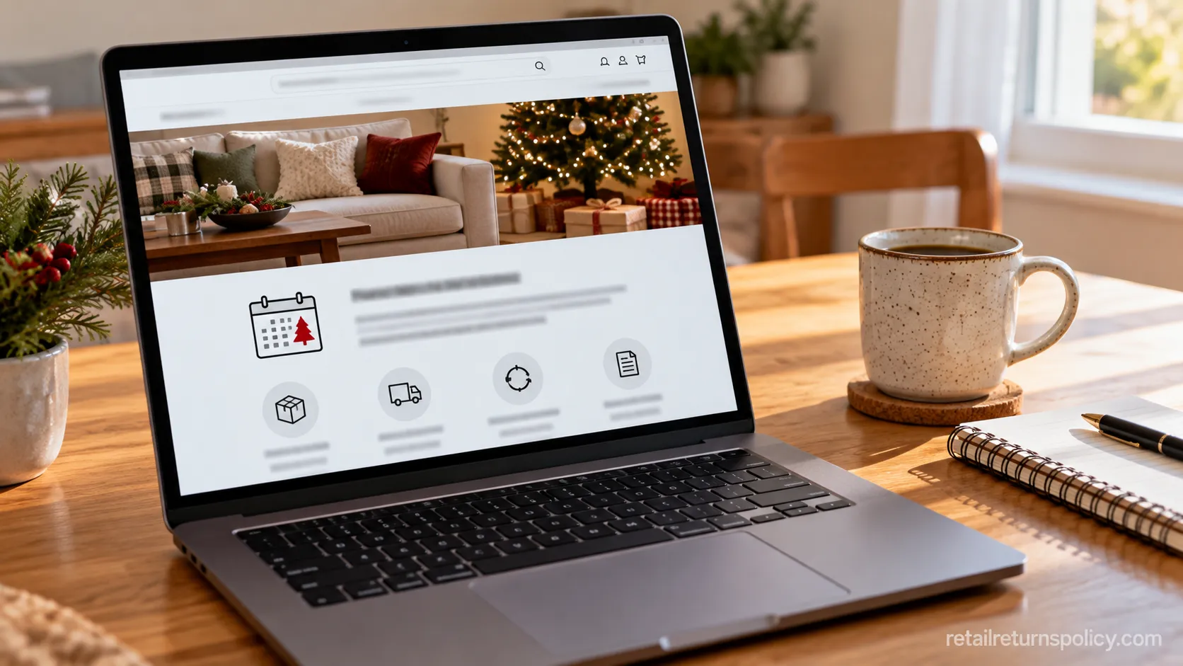 Checking Crate and Barrel holiday return dates on a laptop on the day of publishing.