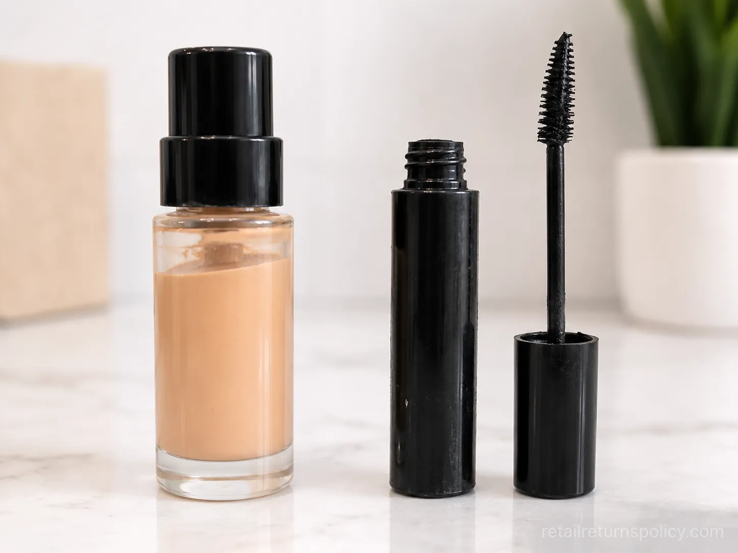 Gently used foundation accepted beside a significantly used mascara refused for return