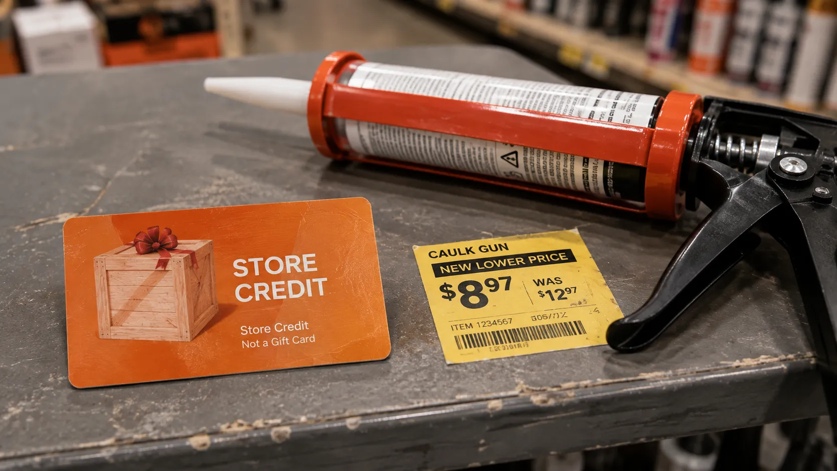 Home Depot store credit gift card issued at the item’s lowest advertised price after a no-receipt return