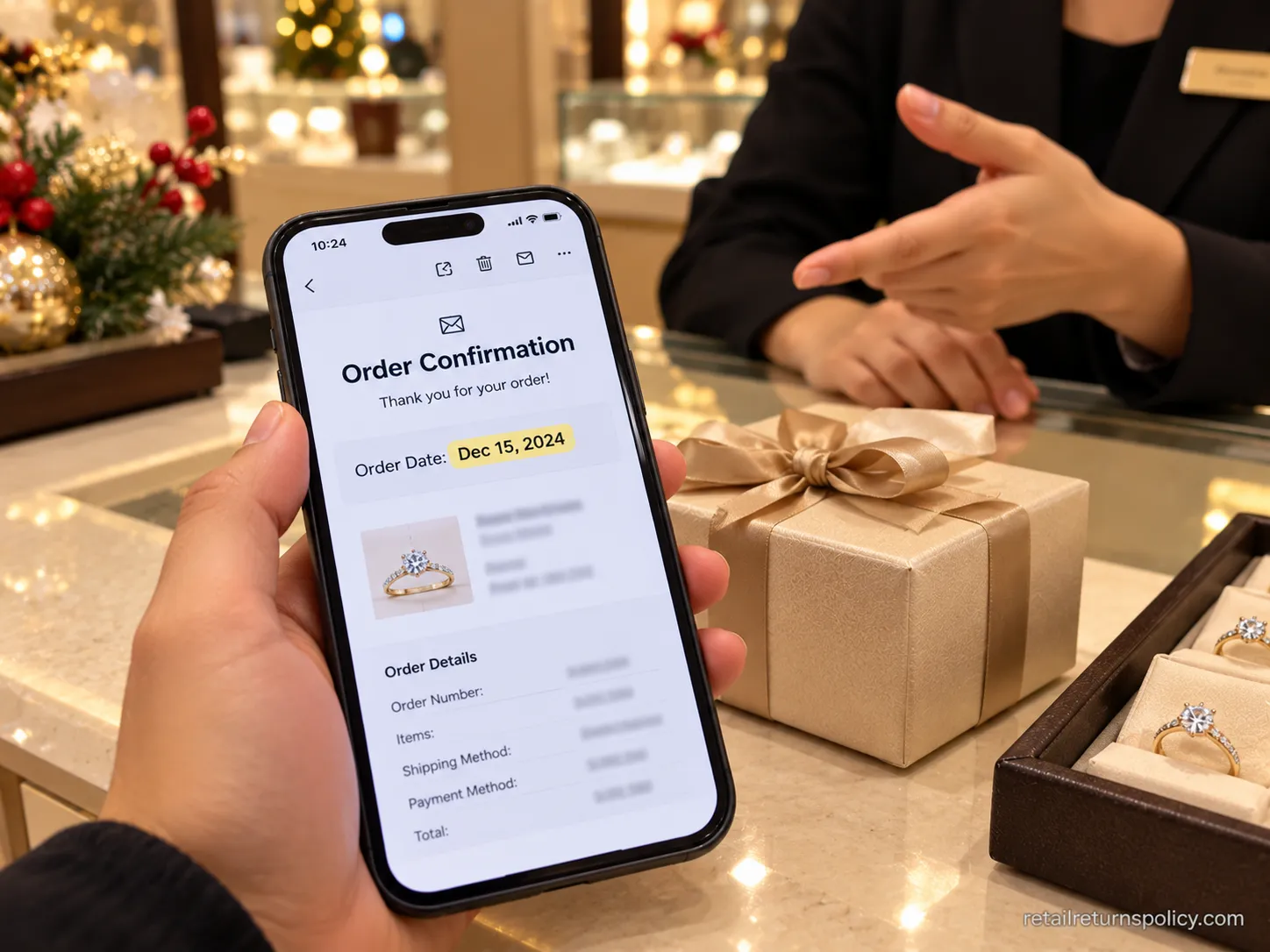 Dated order confirmation used to correct a miscounted Kay Jewelers holiday return.
