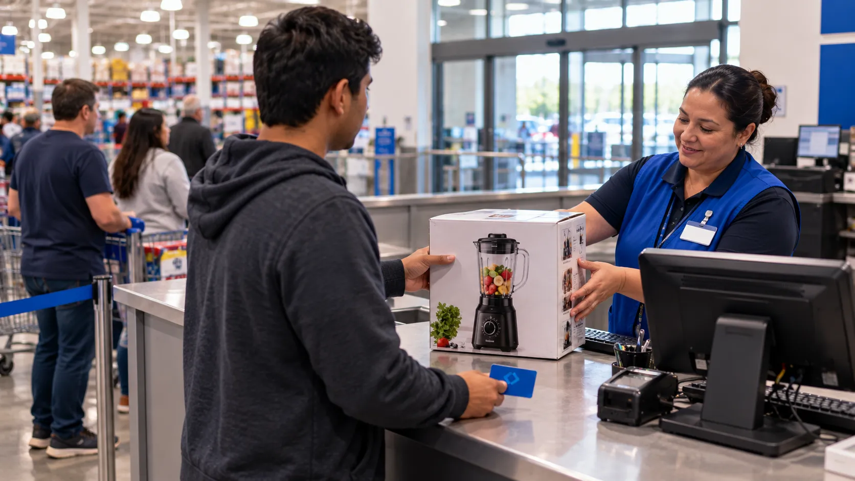 Shopper completing a return at the Sam’s Club Member Services desk step by step.