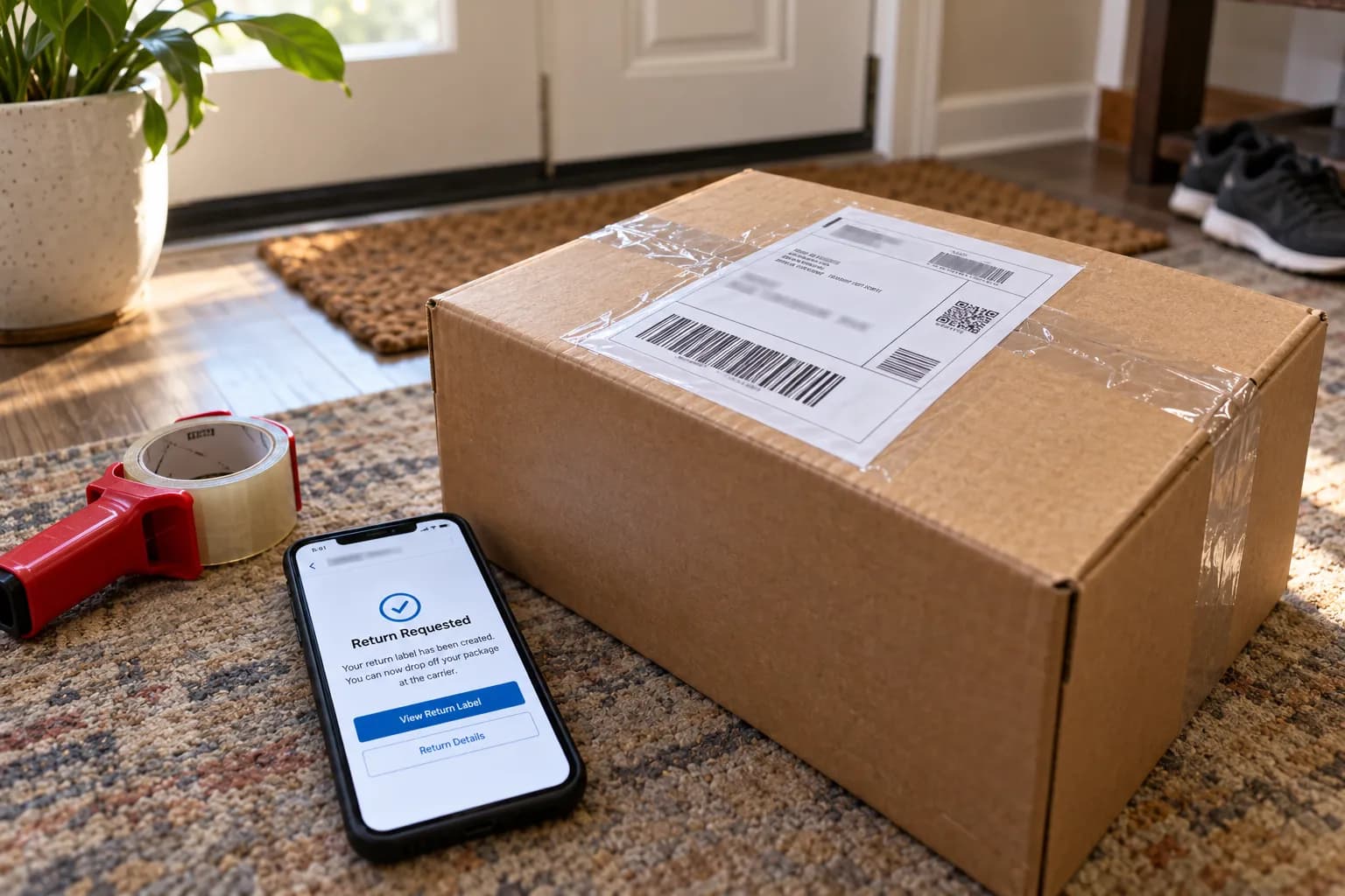 Packed Sam’s Club online return box with a prepaid shipping label ready to mail.