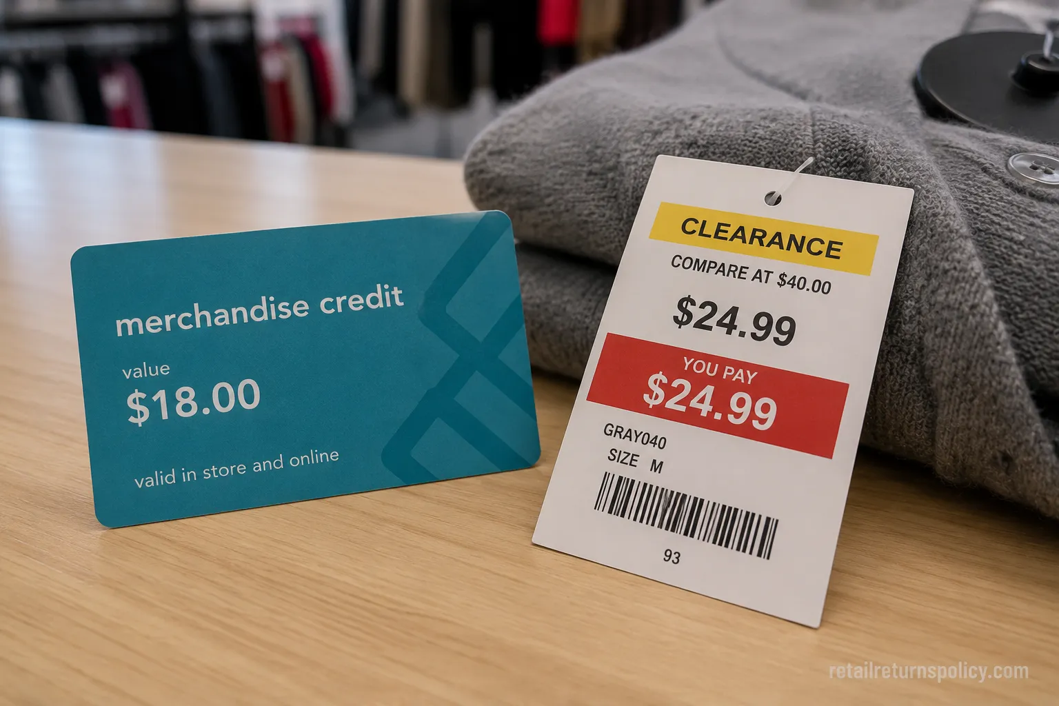 TJ Maxx merchandise credit card next to a clearance price tag showing the lower no-receipt value.