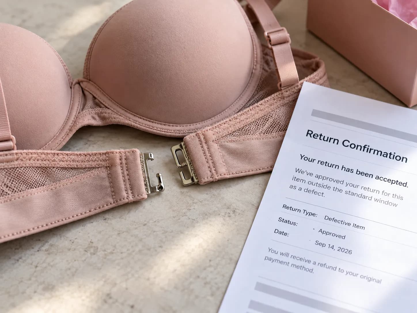 Victoria’s Secret bra with a broken clasp accepted for return outside the standard window as a defect.