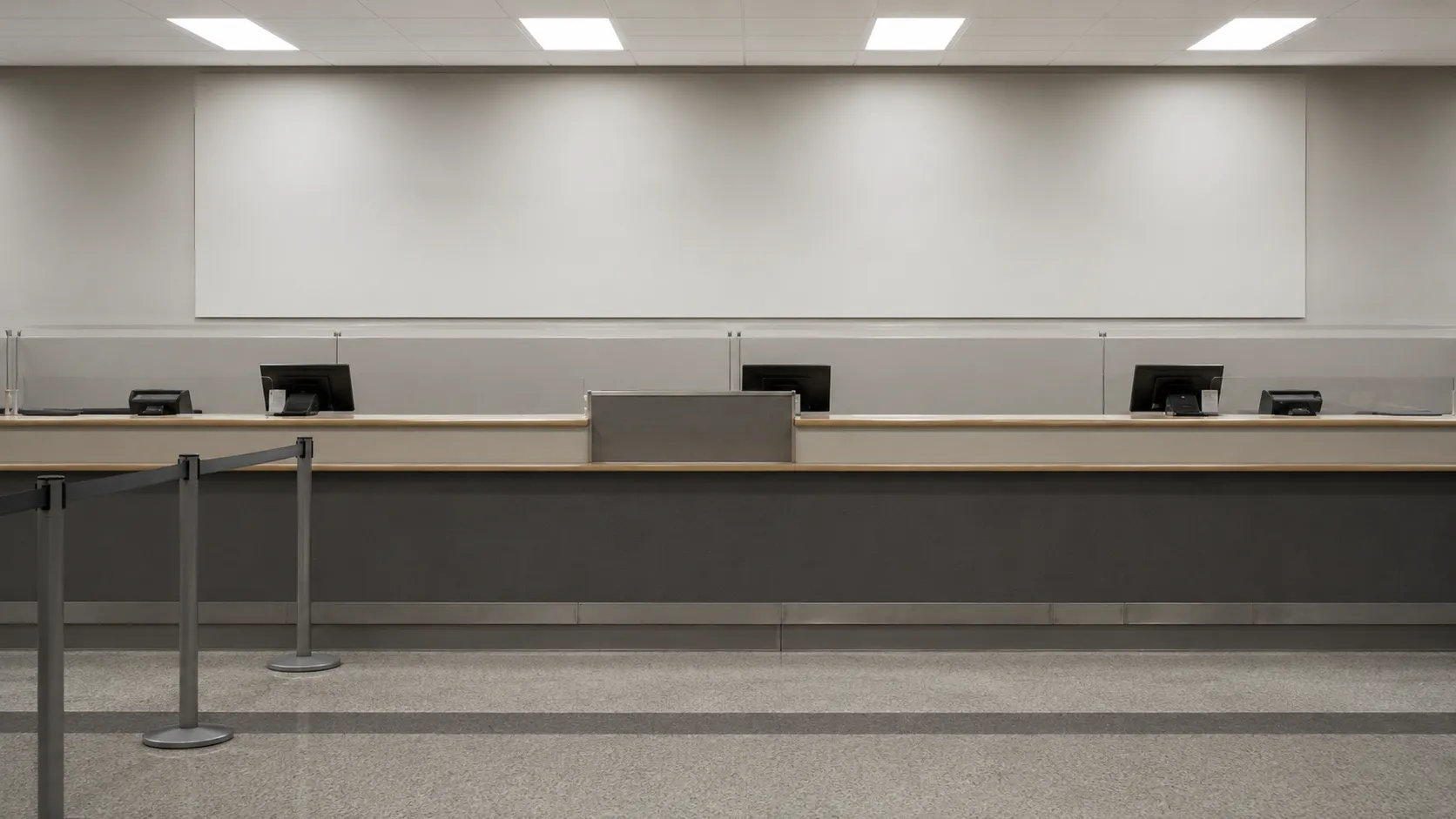 Empty retail customer service counter representing Walmart returns processed at the service desk