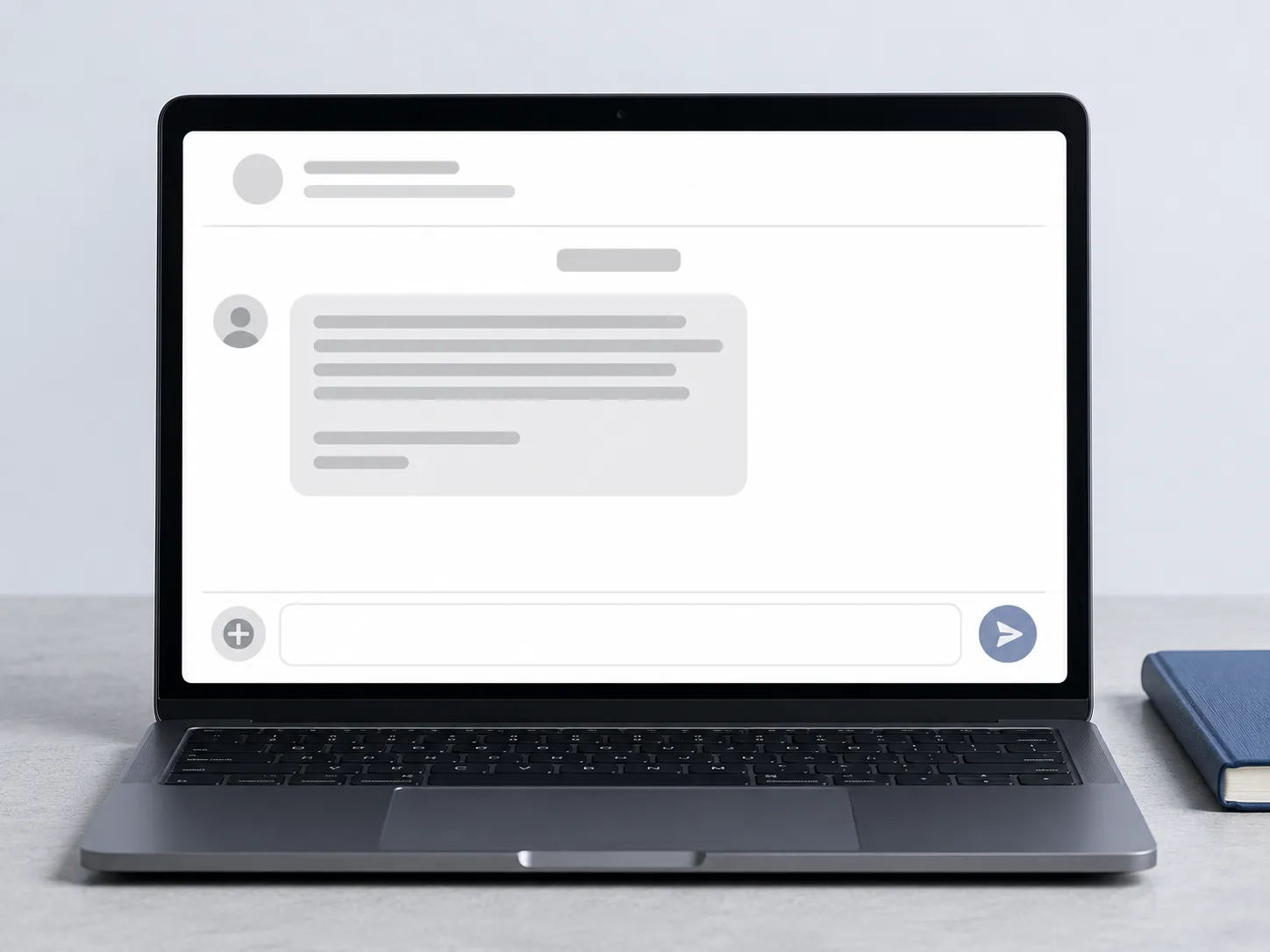 Illustration of a buyer-seller message thread on a laptop screen after a third-party Amazon gift return, with sender details redacted and the message interface shown using placeholders