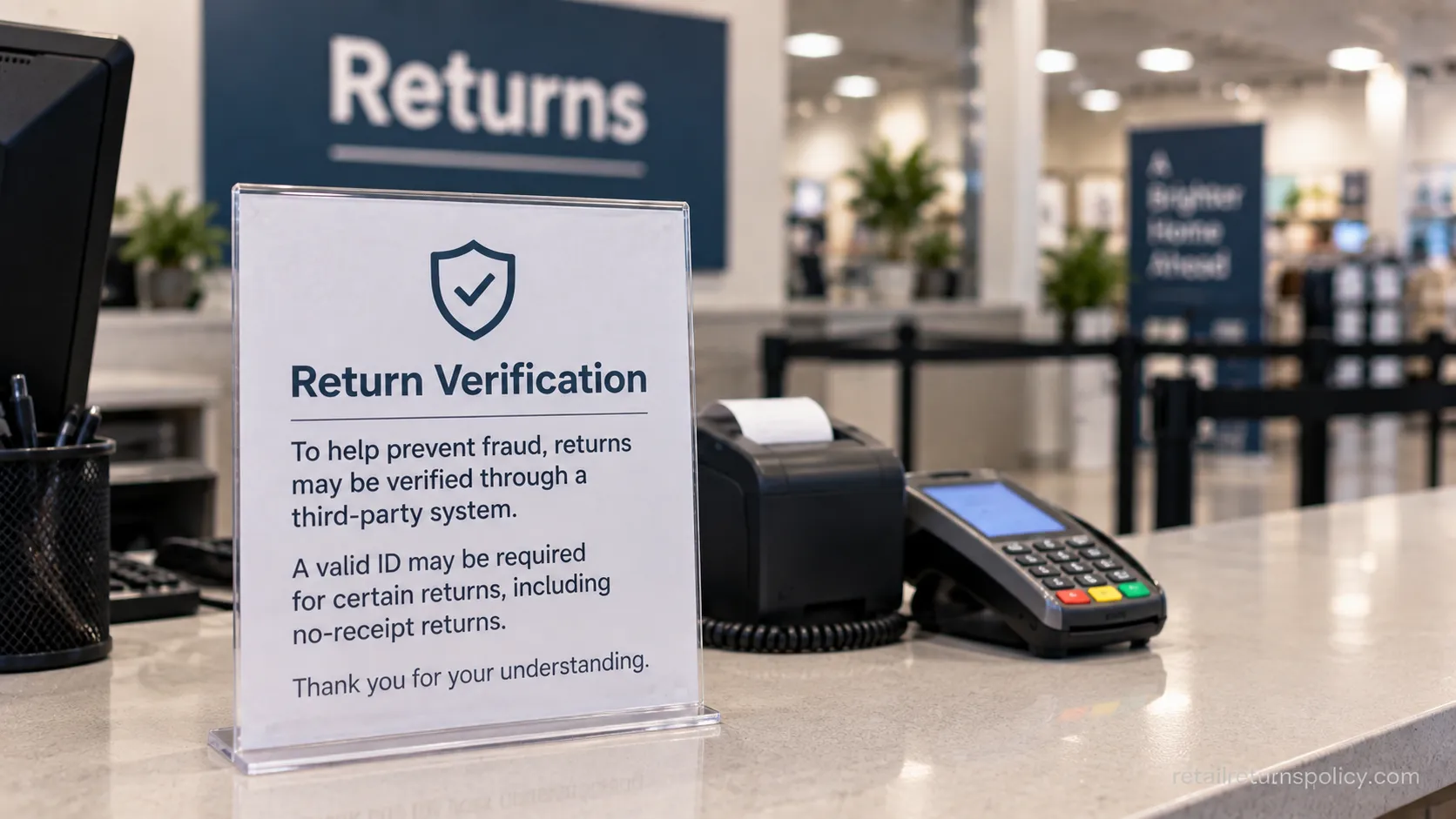 At Home returns desk notice referencing third-party return verification.