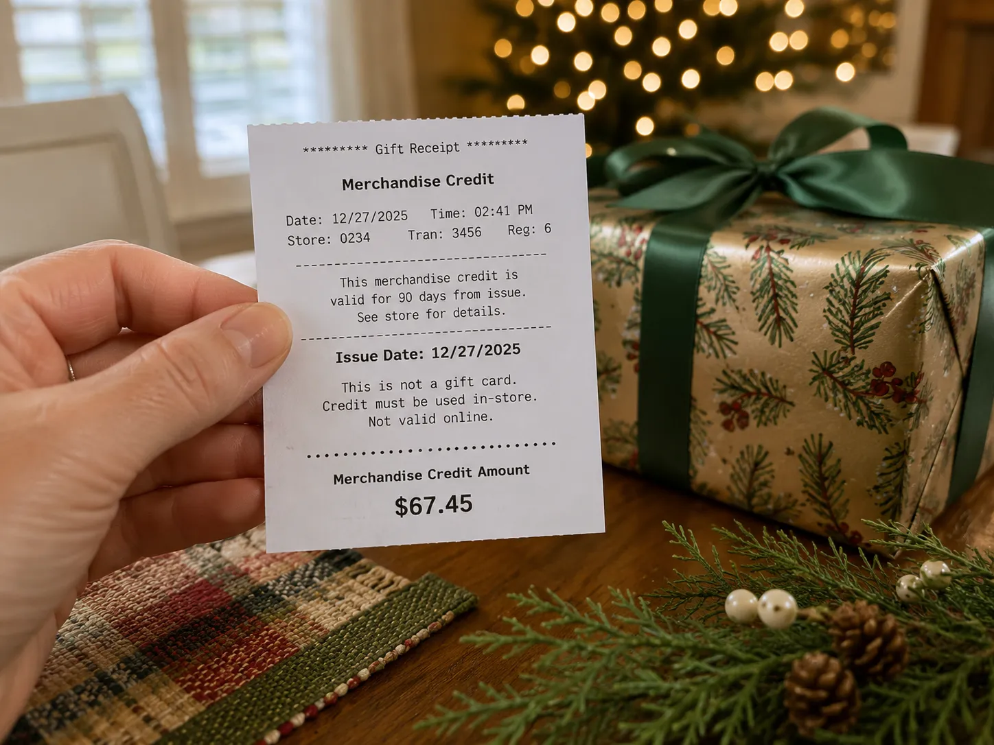 Belk gift-receipt merchandise-credit slip from a holiday return.