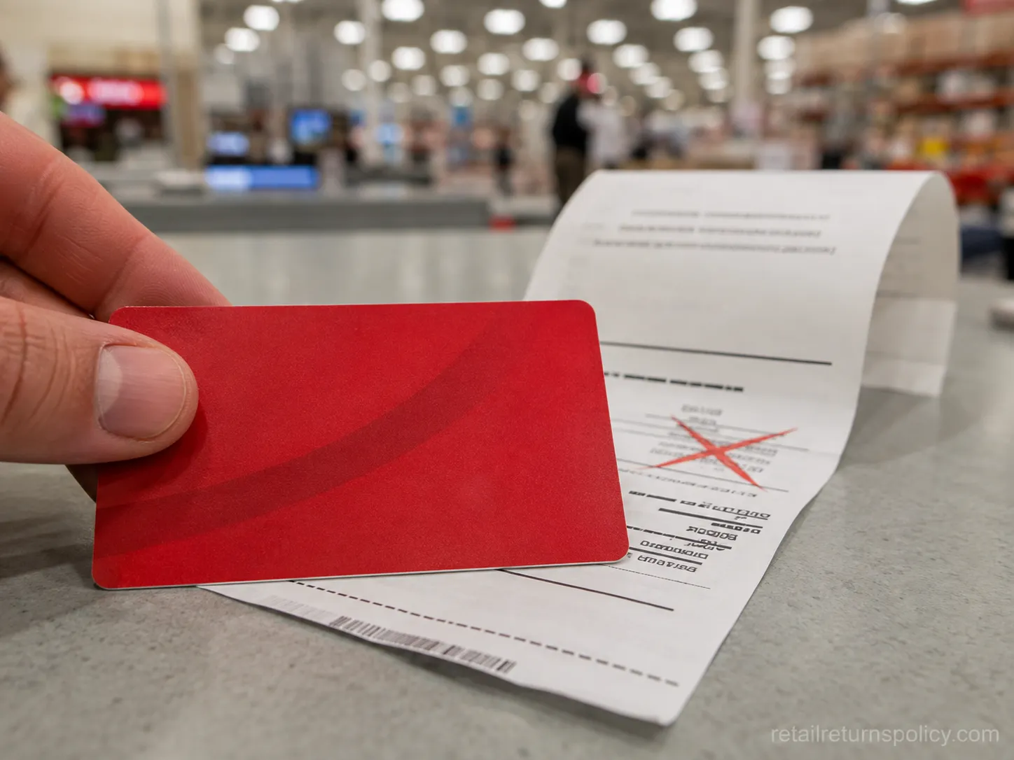 Red Costco Shop Card on a returns receipt marked as a declined final-sale item.