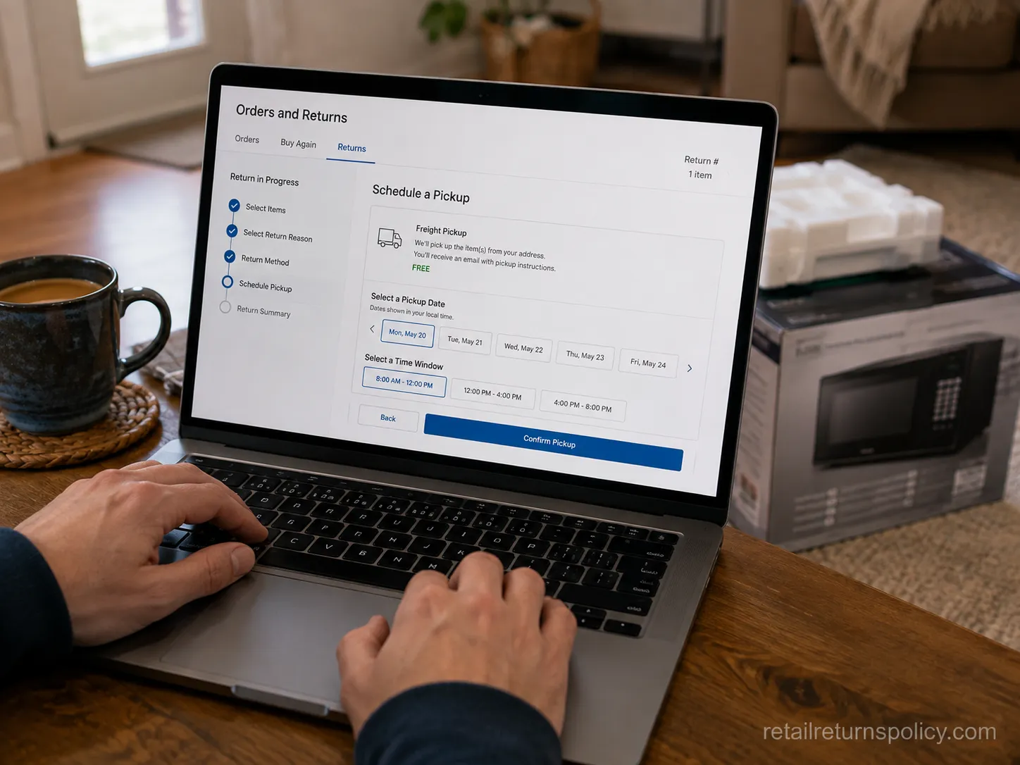 Starting a Costco online return in the Orders and Returns portal and scheduling a free freight pickup.