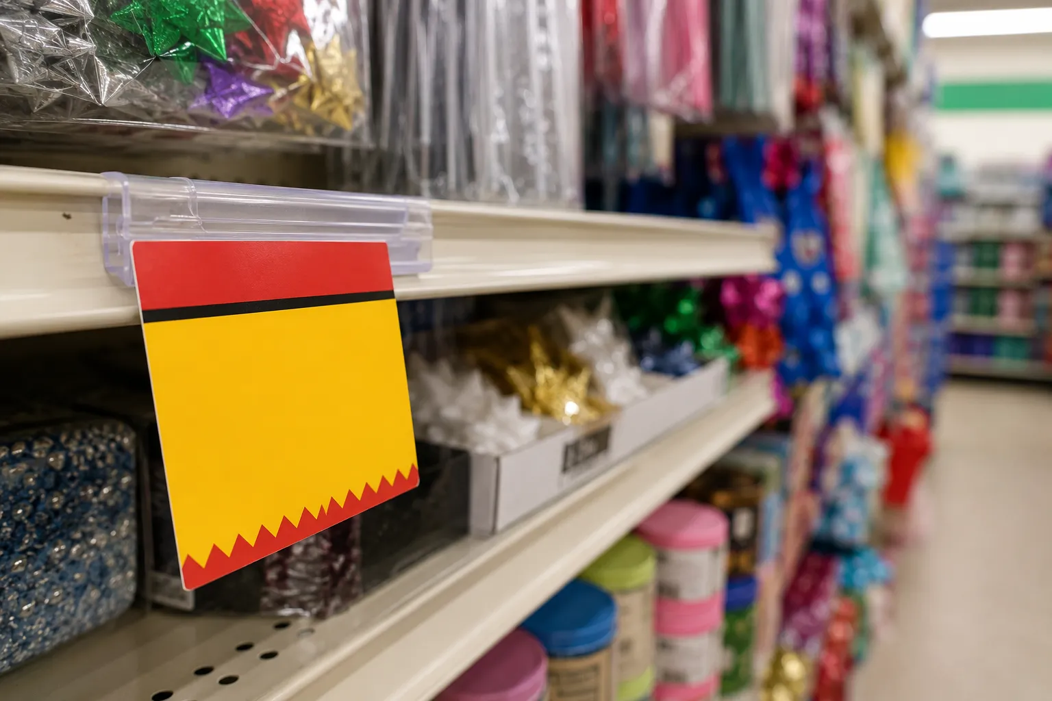 Clearance final sale tag on a Dollar Tree shelf marking a non-returnable item.