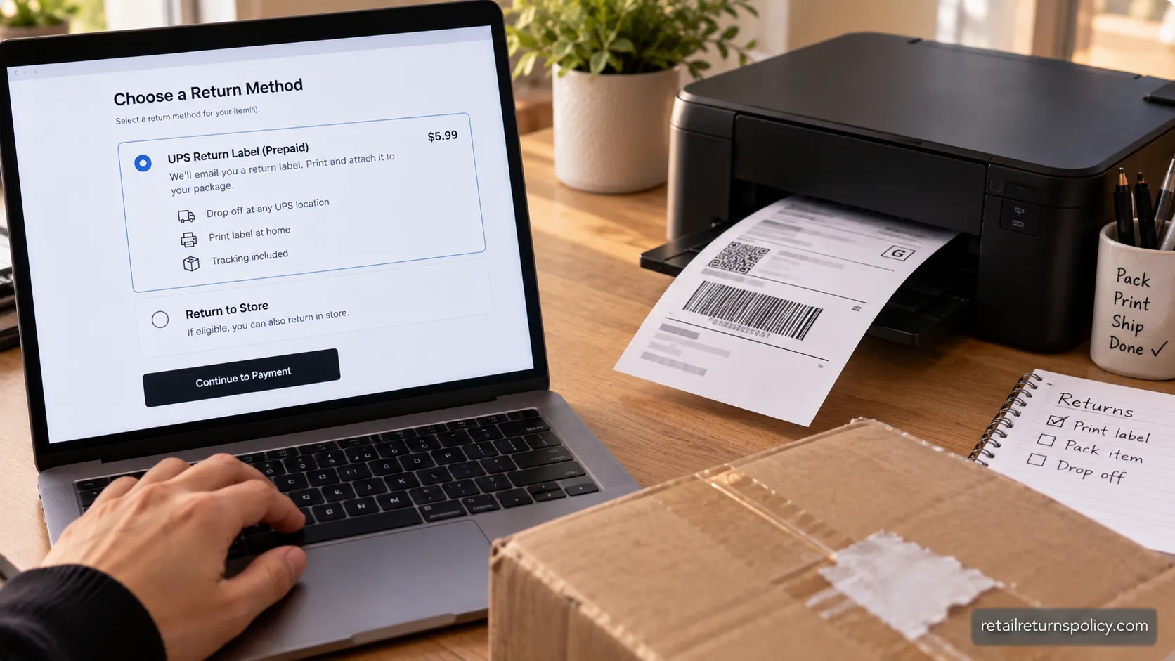 Fashion Nova $5.99 prepaid UPS return label purchased in the returns portal.