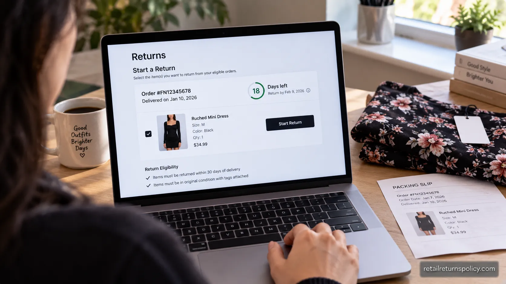 Fashion Nova returns portal showing days left in the 30-day return window.