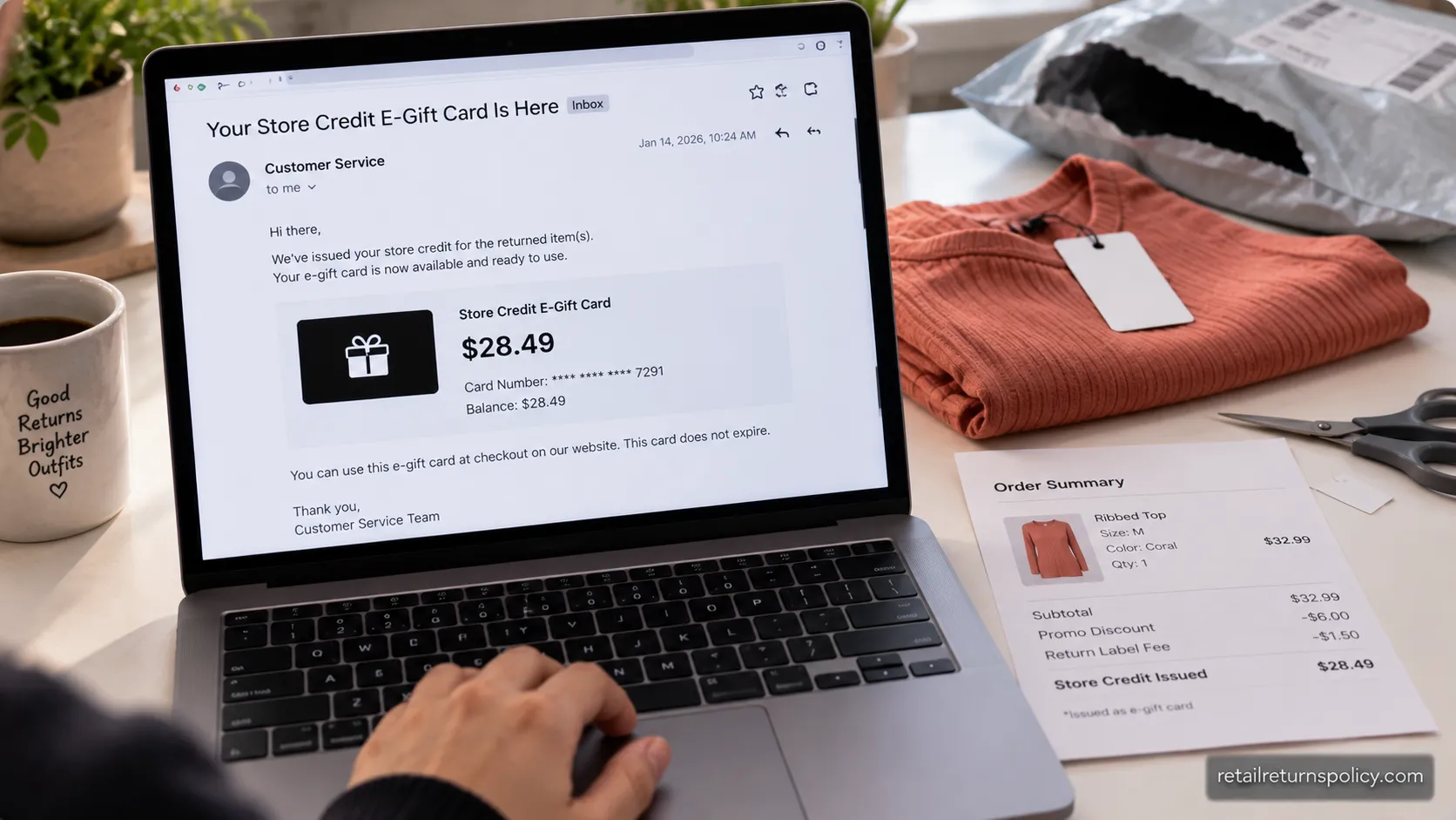 Fashion Nova store credit issued as an e-gift card instead of a card refund.