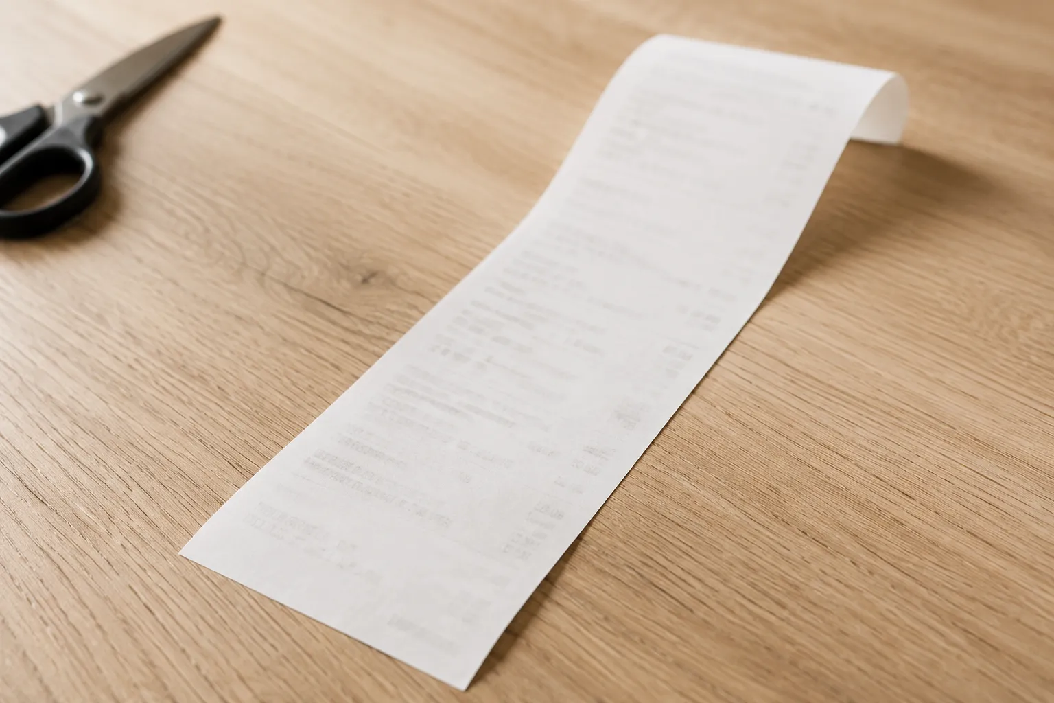 Representative illustration of a thermal paper gift receipt on a light wood table, depicting the receipt used for a same-day return attempt at Store B, with no readable text or barcodes.