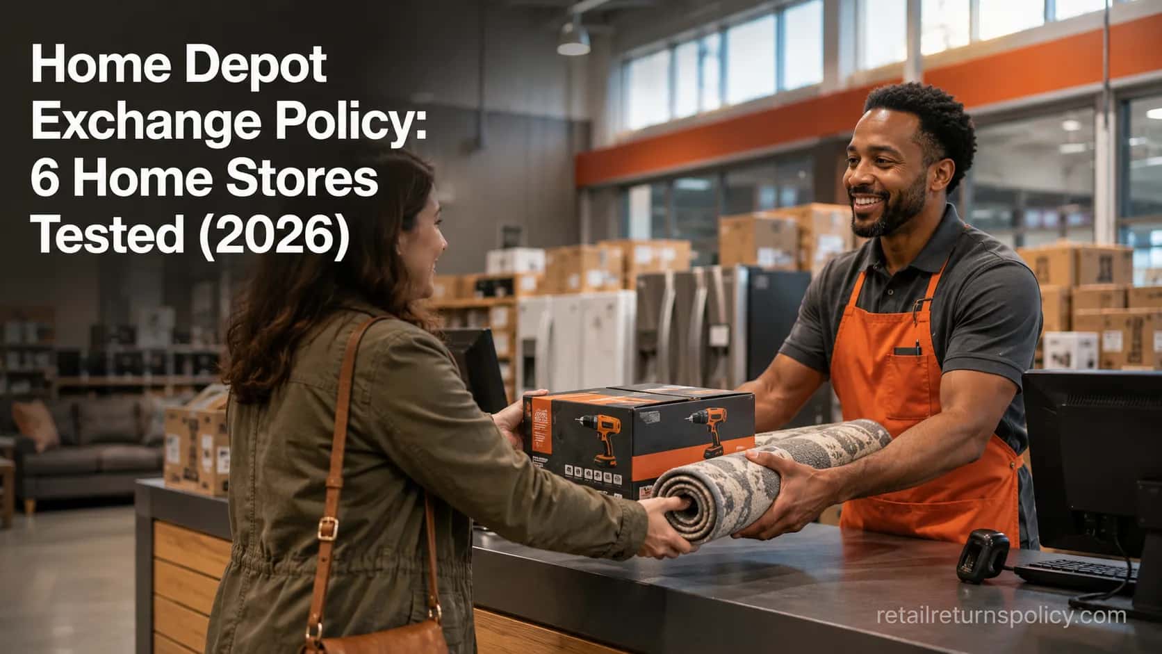 Home store returns counter illustrating the home depot exchange policy and home store exchanges.