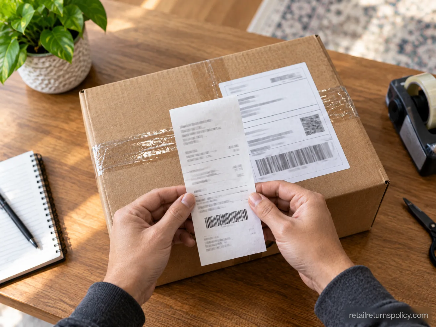 UPS drop-off receipt resting on a sealed box for a mailed Home Depot online return.