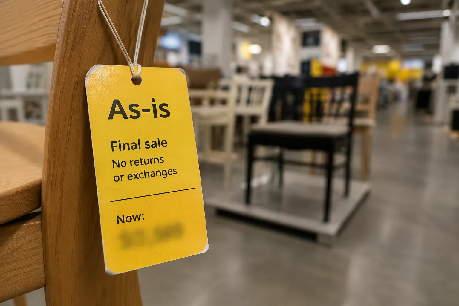 IKEA as-is final sale tag showing a non-returnable item.