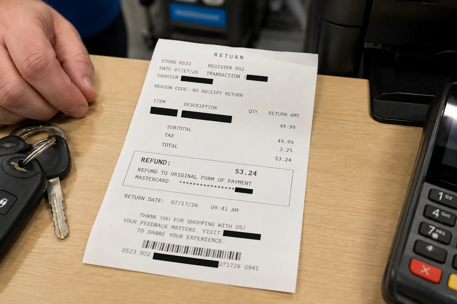 Kohl’s return receipt showing a refund posted to the original card