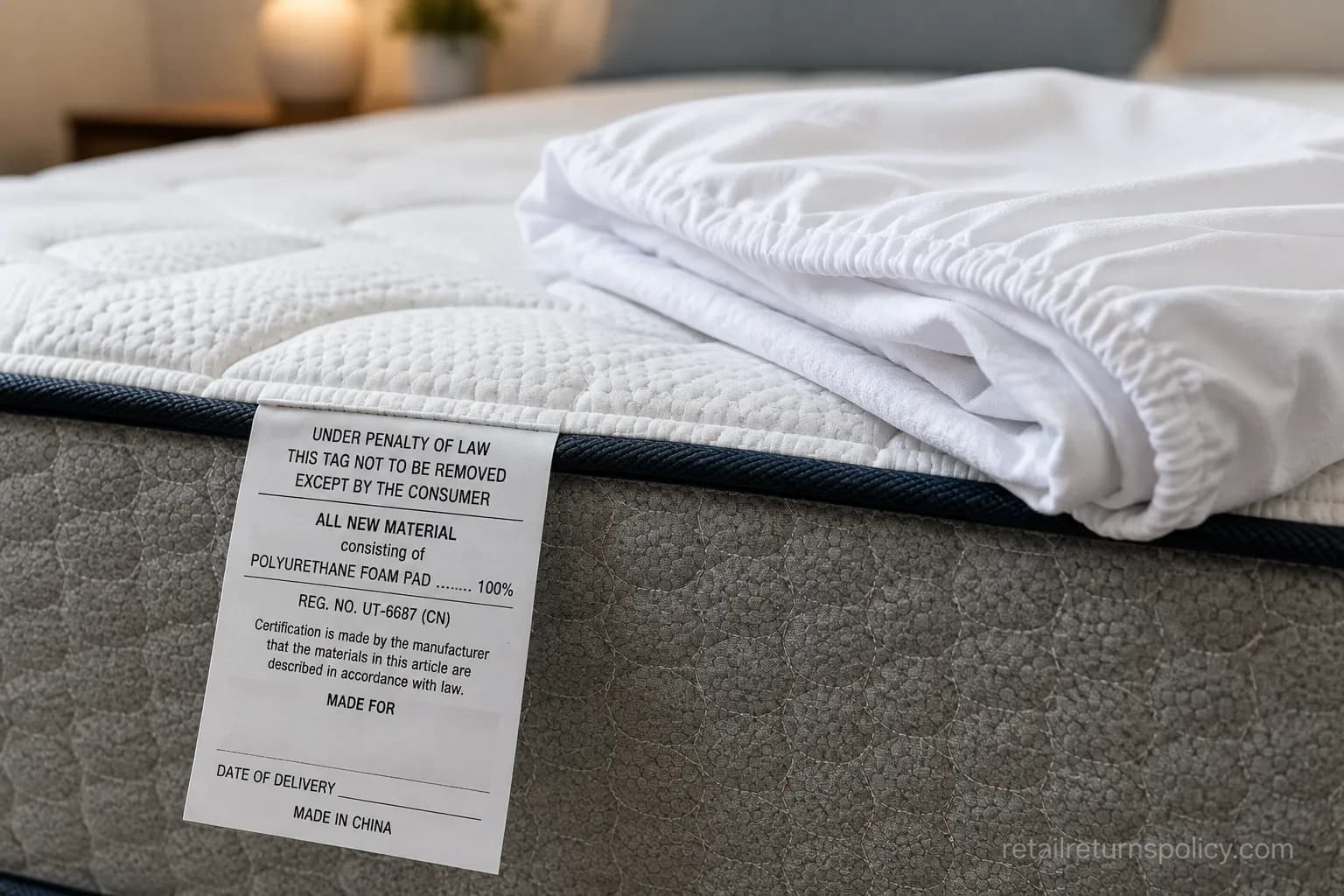 Mattress law tag that must stay attached for an exchange.
