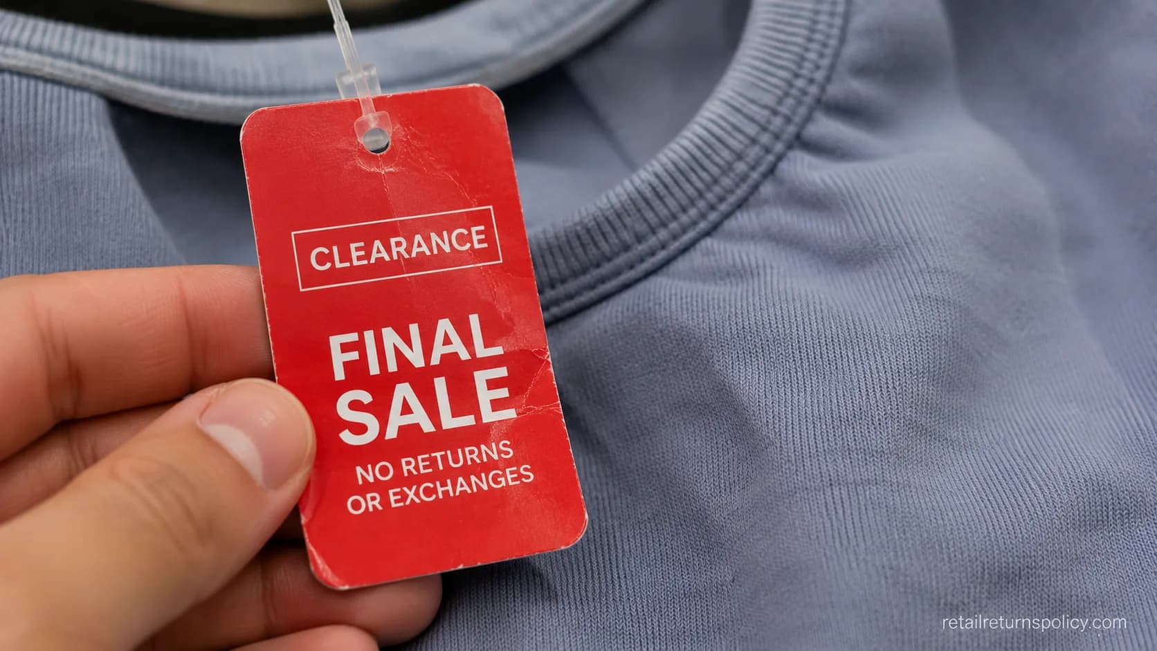 Red final-sale clearance tag on a Nordstrom Rack top that cannot be returned.