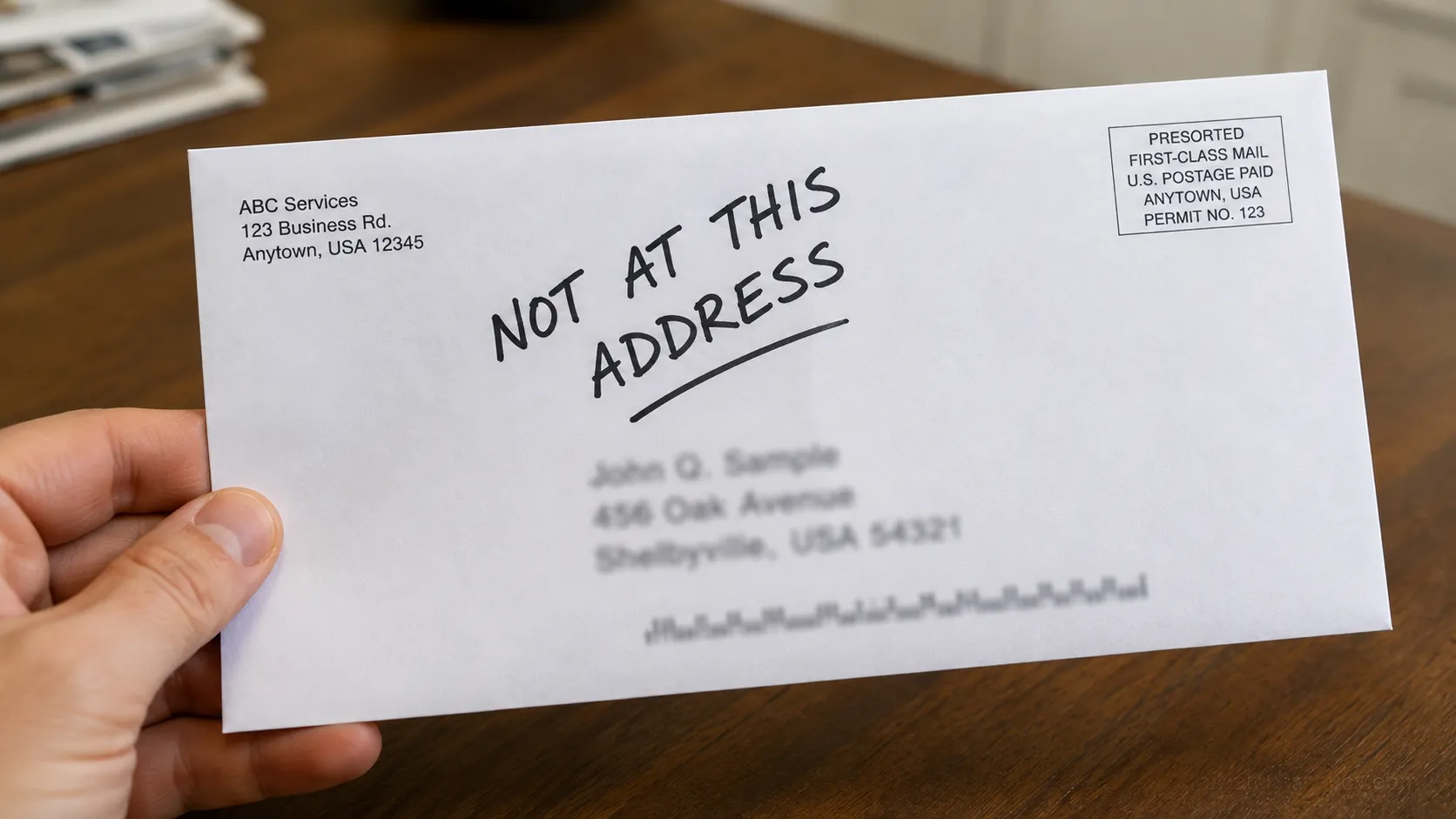 envelope marked Not at This Address to return a former resident’s mail to sender