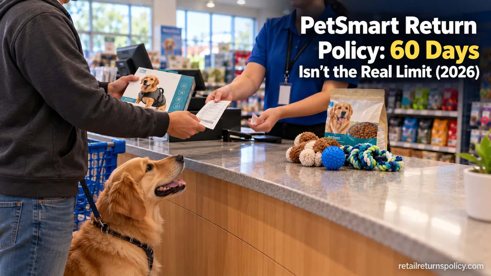 PetSmart returns counter where a shopper returns a pet product for a refund in 2026.
