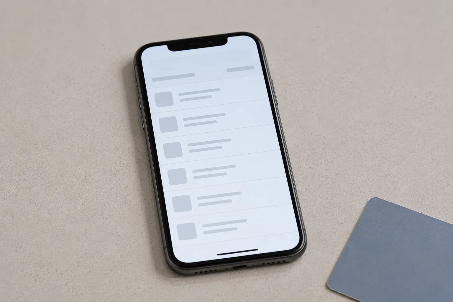 Smartphone displaying a generic purchase history list on a retail counter, illustrating recovery of an eleven-week-old order in under ninety seconds.