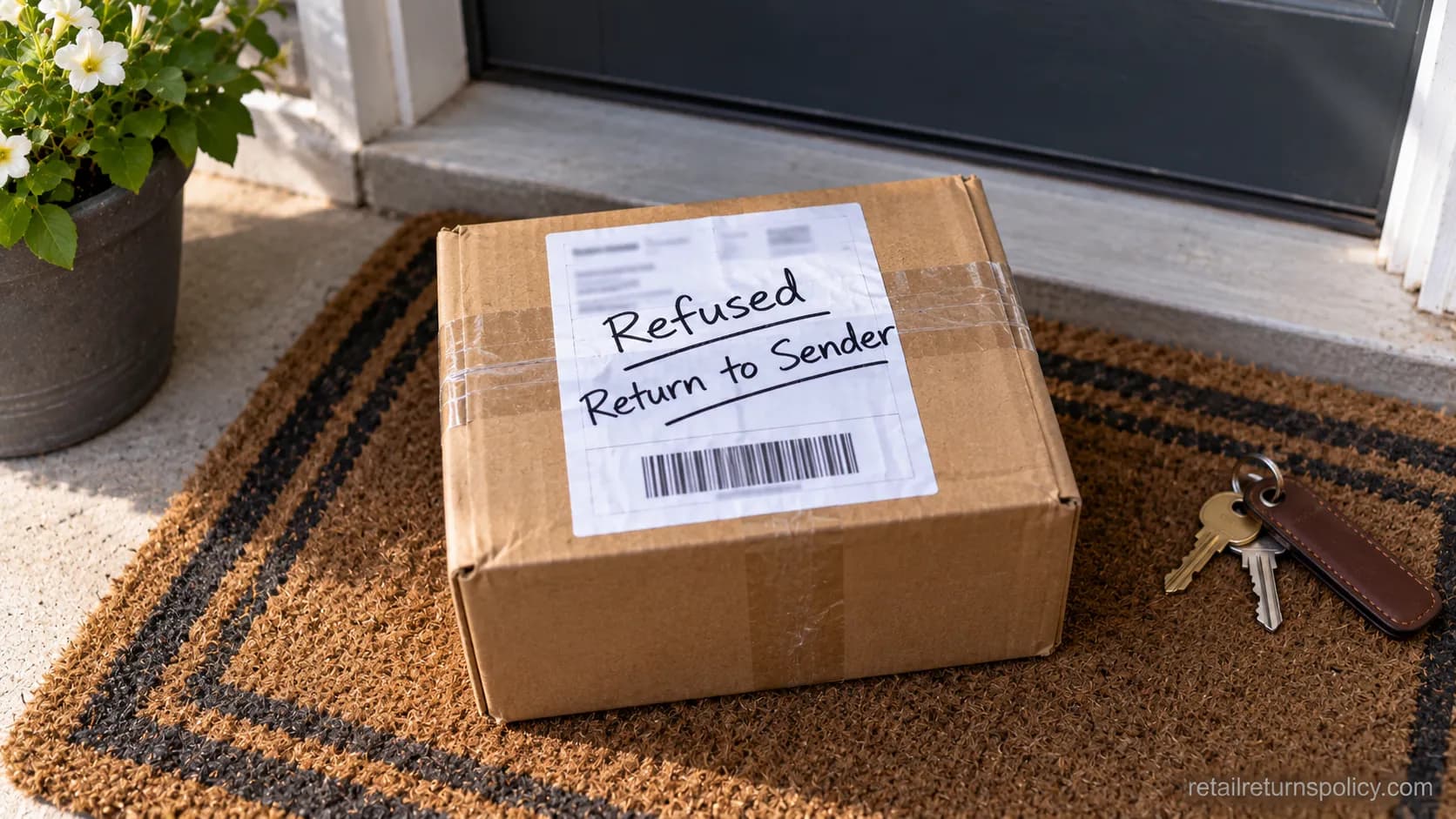 A doorstep parcel handwritten with Refused Return to Sender across the label.
