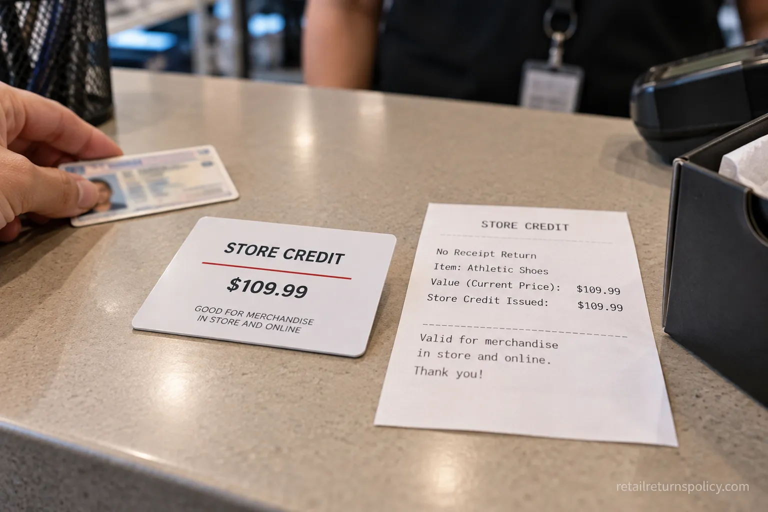 Scheels store credit slip issued for a return without a receipt.