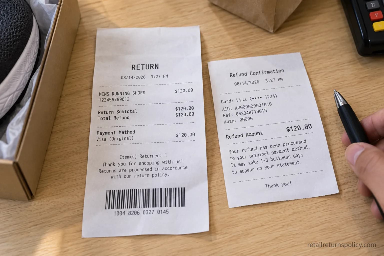 Scheels return receipt and refund slip showing a full refund to the original card.