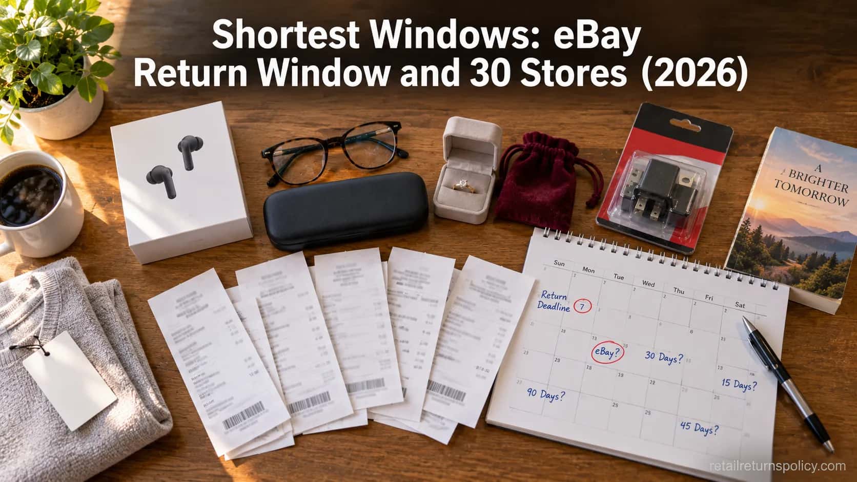 Return items from many stores beside a calendar showing different return windows.