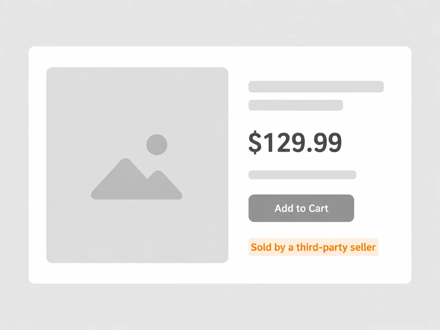Flat-vector illustration of a generic online product listing with a highlighted "Sold by a third-party seller" label, representing a refused return due to a marketplace seller policy.