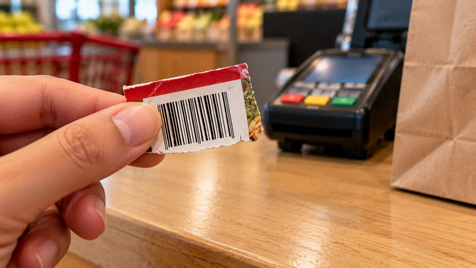 Cut-off product barcode used as proof of purchase for a Trader Joe’s food return.