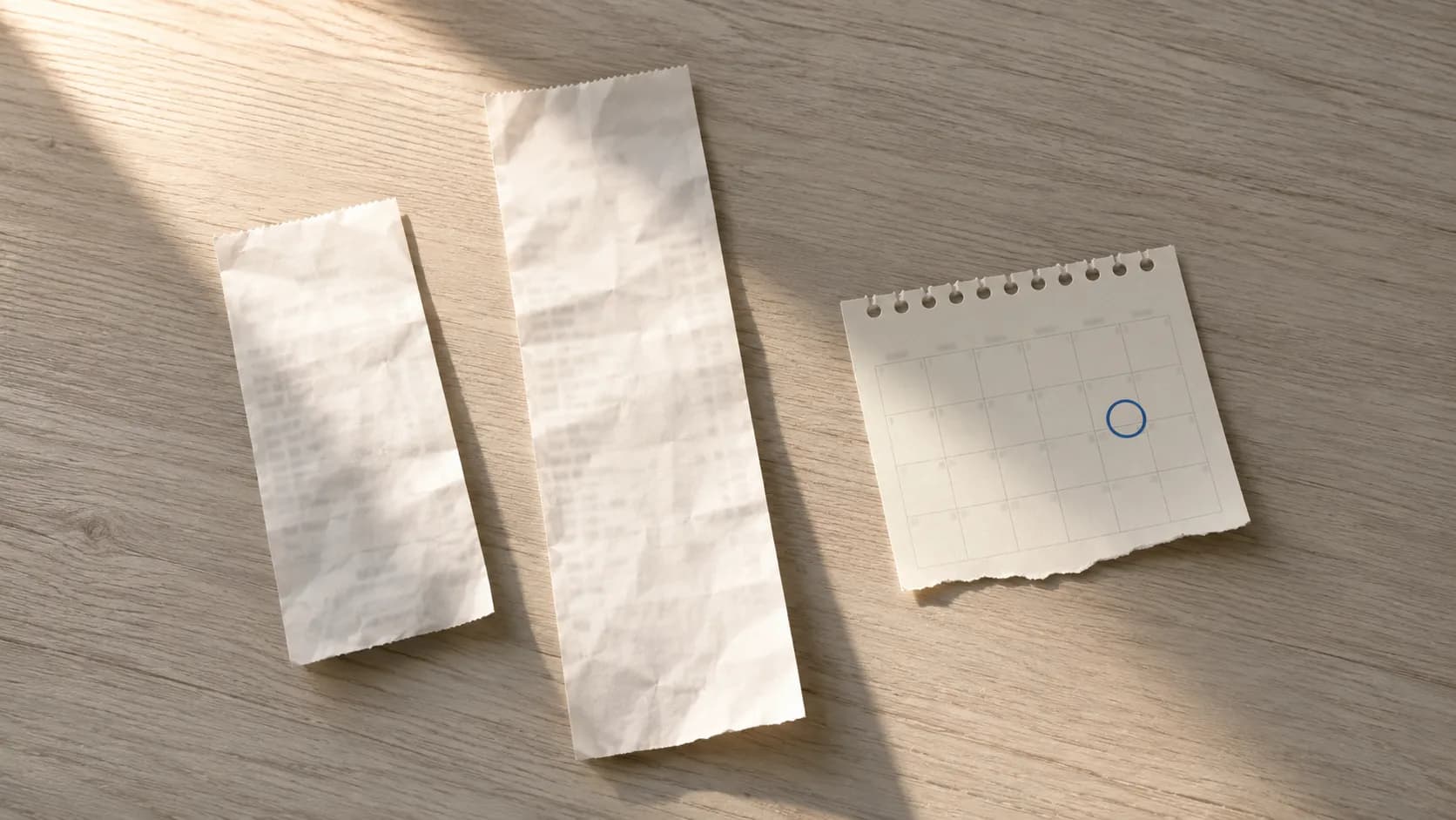 Two store receipts beside a calendar page showing different January return deadlines for holiday purchases