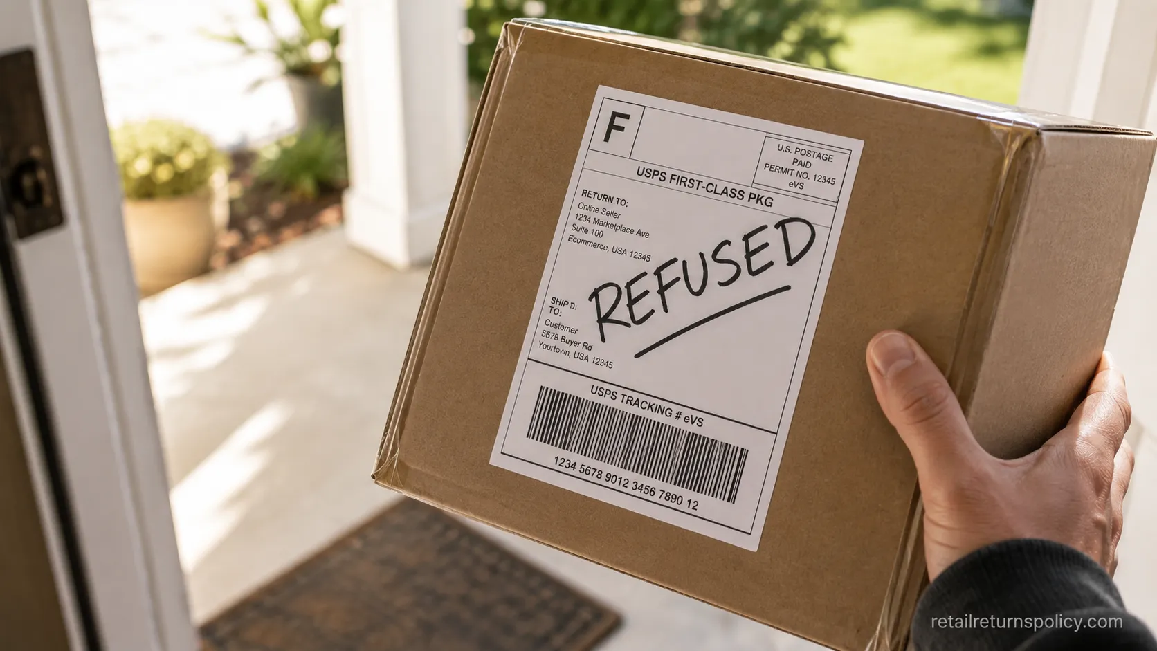 unopened package marked Refused held before handing it back to return to sender