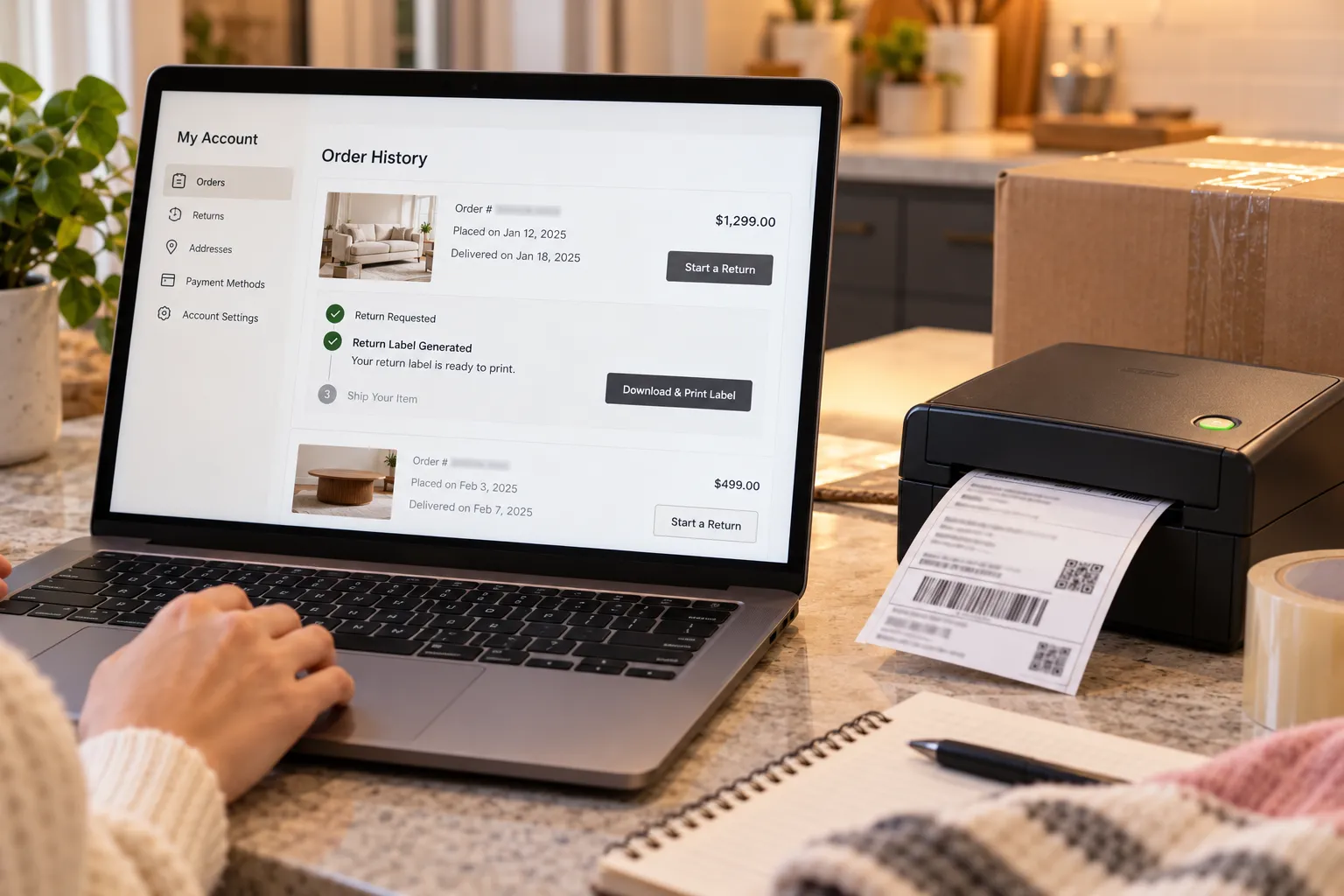 Requesting a West Elm return label in My Account