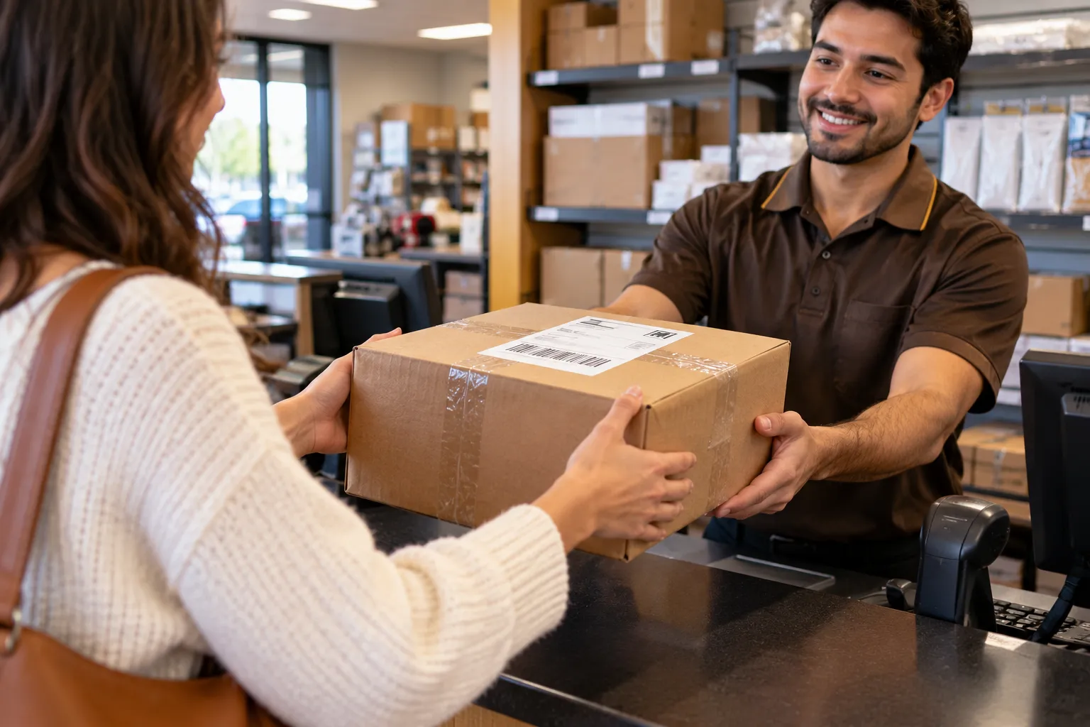 Dropping off a West Elm return at a UPS counter