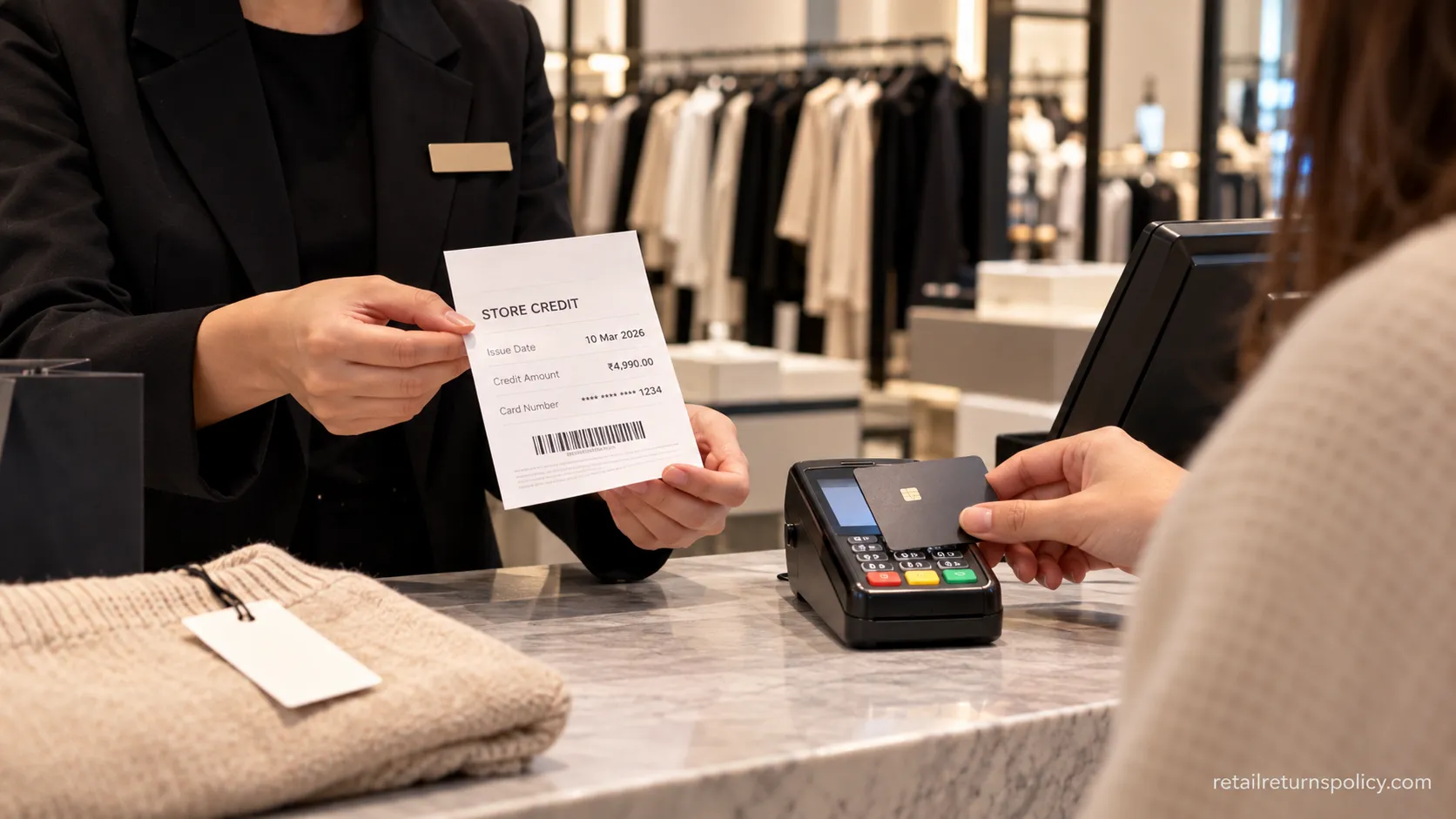 Zara returns desk issuing store credit for a no-receipt return