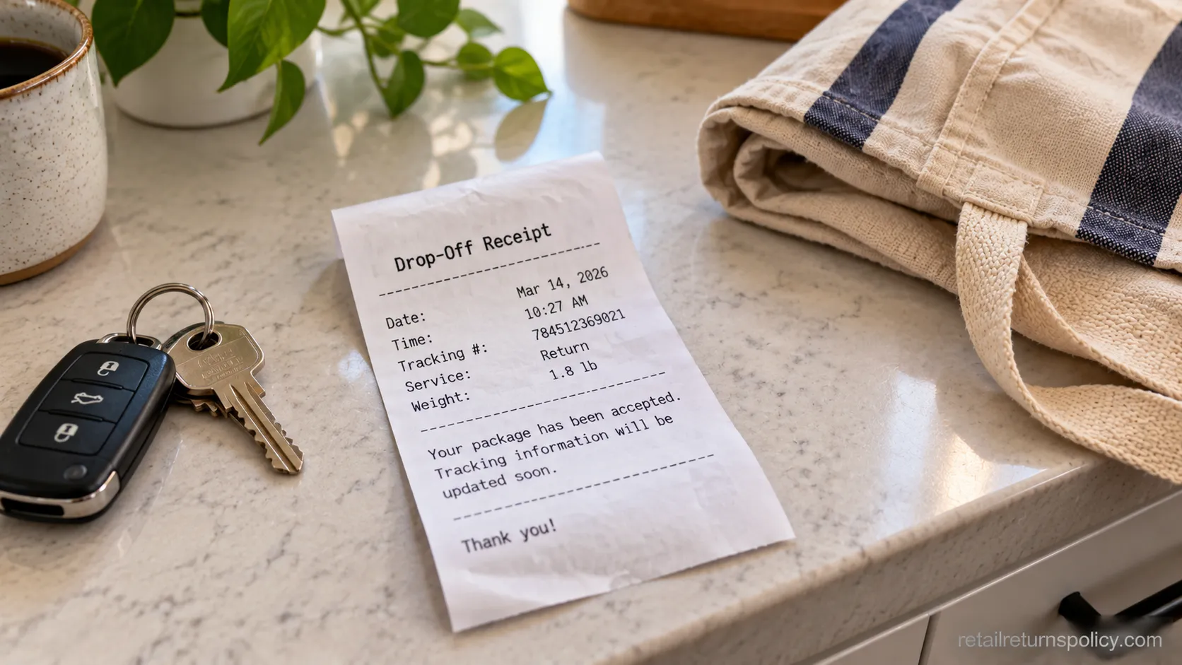 Carrier drop-off receipt kept as proof for a Zara online return refund