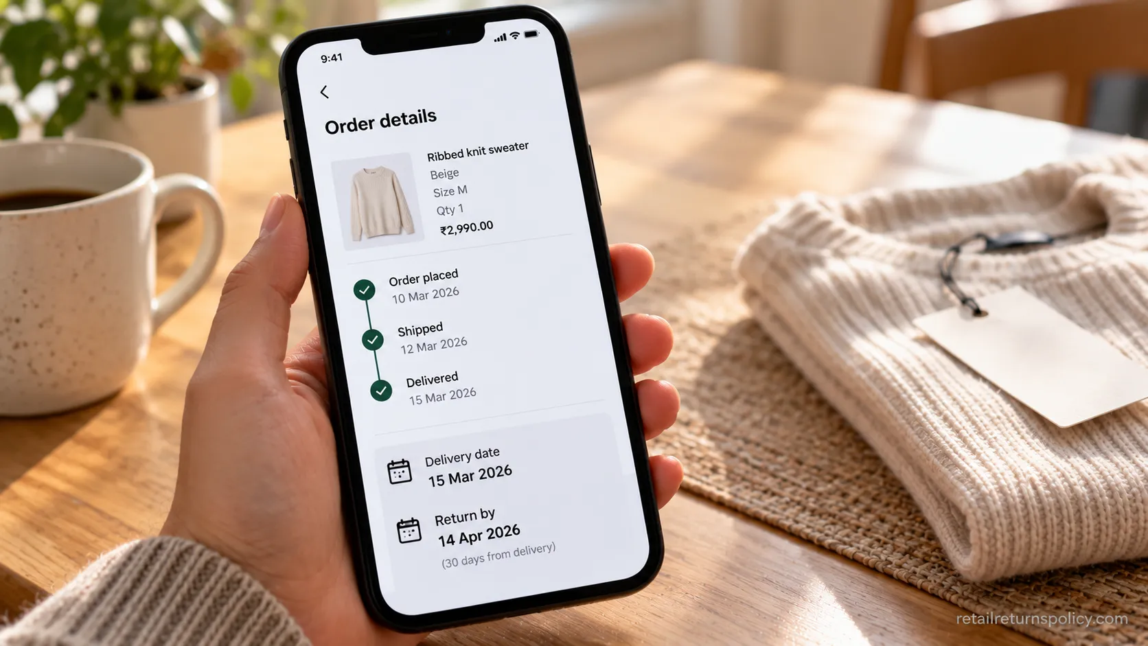 Zara order detail screen showing the return window final date